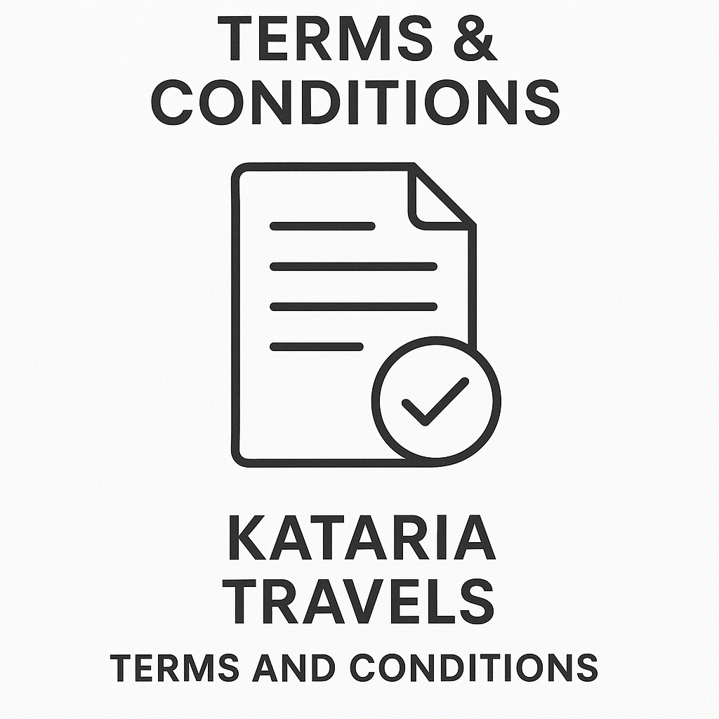 Kataria Travels Terms and Conditions icon with document and checkmark symbol on a white background